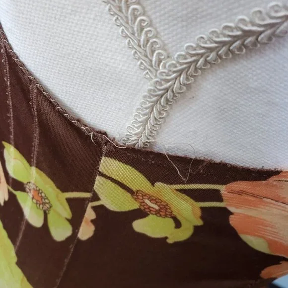 VTG Long Slip Babydoll Dress Brown 2 Pc Robe Set Peach Sz S Loungewear 70s Nylon - Picture 15 of 16